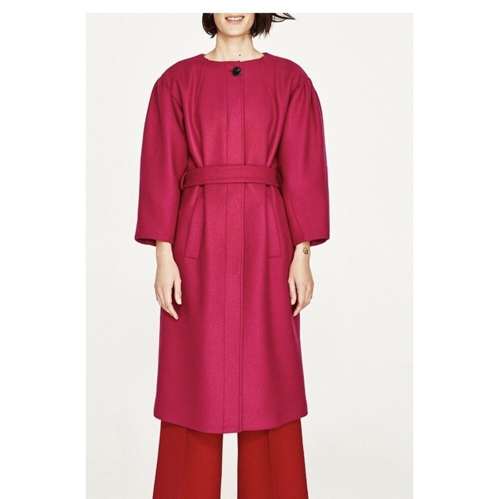 Zara Hot Pink Coat With Bracelet Sleeves Small To Medium Romance